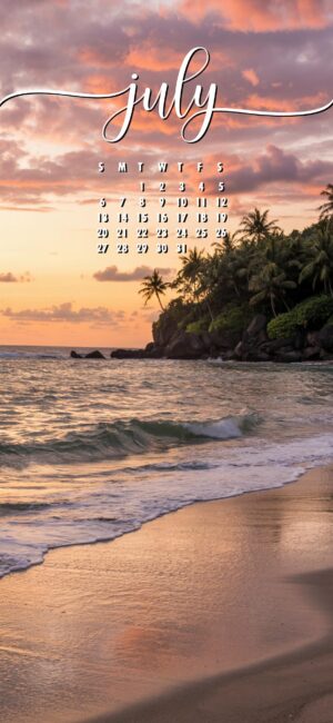 Relaxing Aesthetic July phone calendar wallpaper