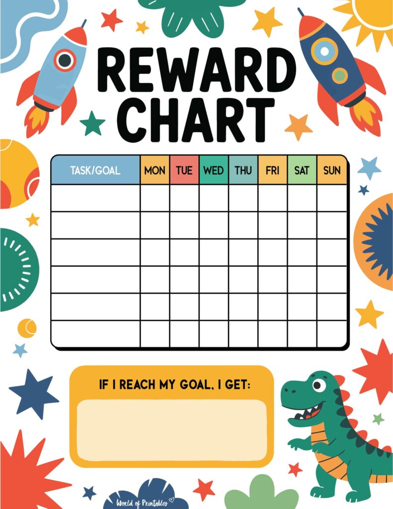 Rockets and Dinosaurs Reward Chart for Toddlers
