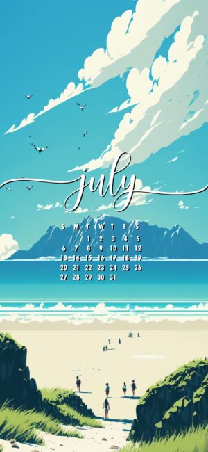 Scenic Aesthetic July phone calendar wallpaper