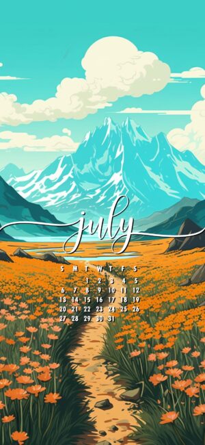 Scenic Cute July calendar wallpaper for iPhone