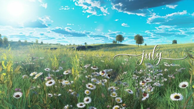 Scenic July calendar wallpaper HD desktop