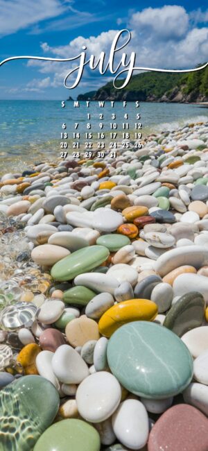 Scenic Ocean July calendar wallpaper for phone