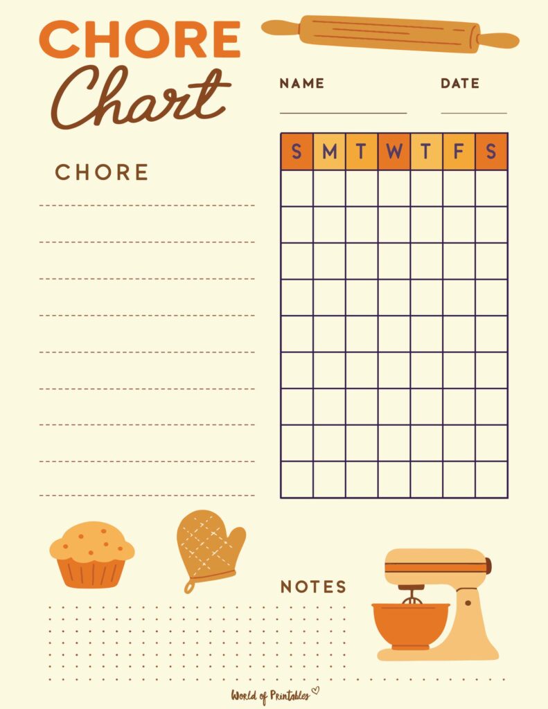 Simple Baking Printable Responsibility Tracker For Kids