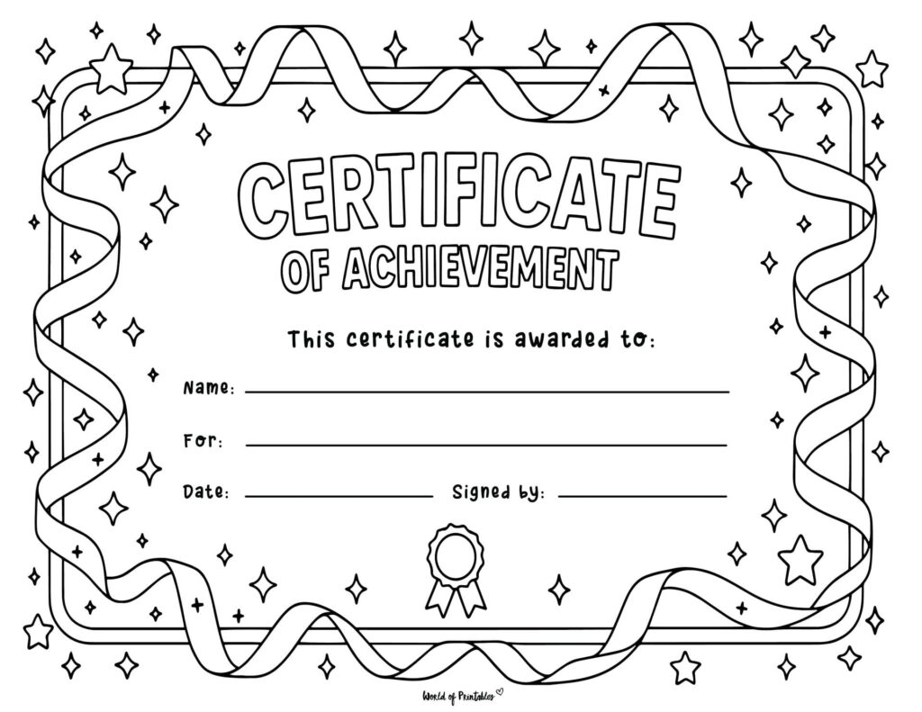 Simple Ribbon Coloring Certificate for Kids
