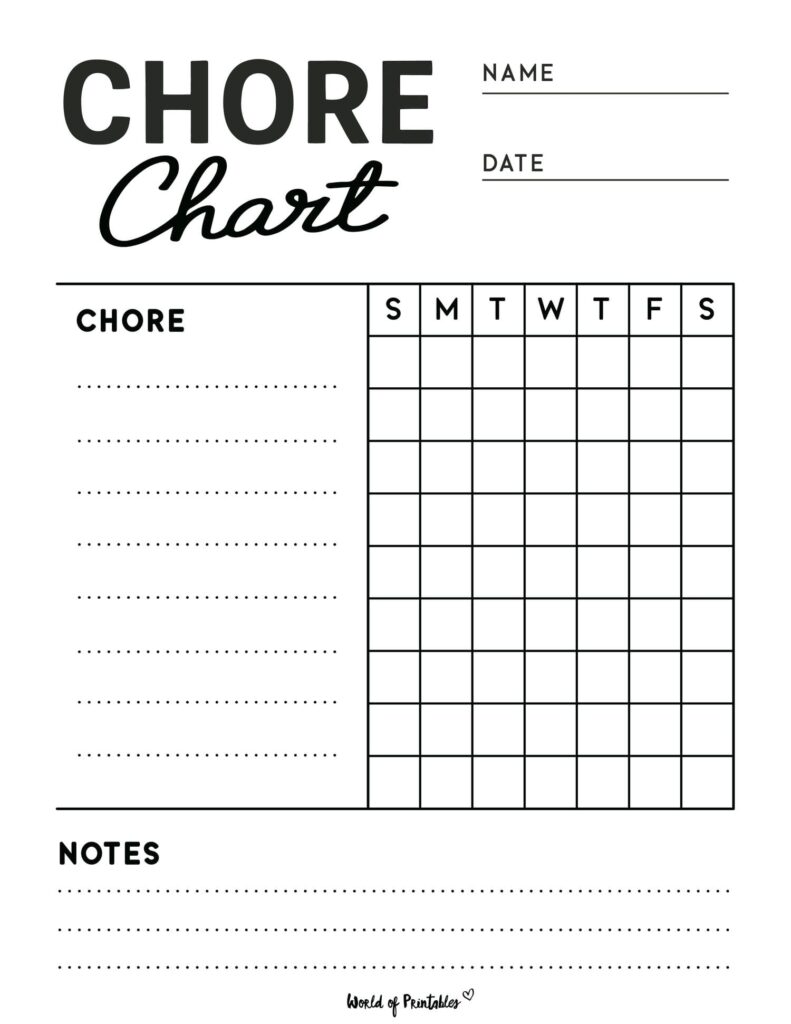 Simple and Easy Chore List Template For Children