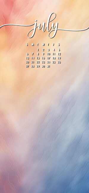 Soft Gradient Minimal July phone wallpaper with calendar
