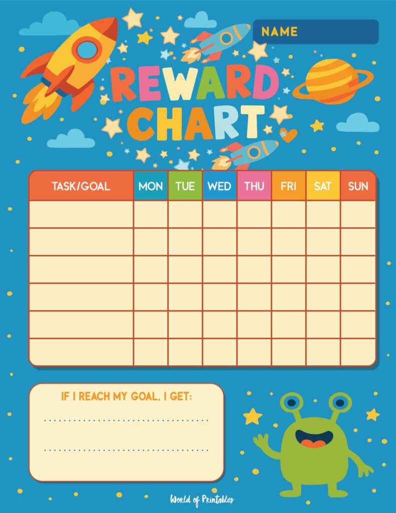 Space Printable Reward Chart for Kids