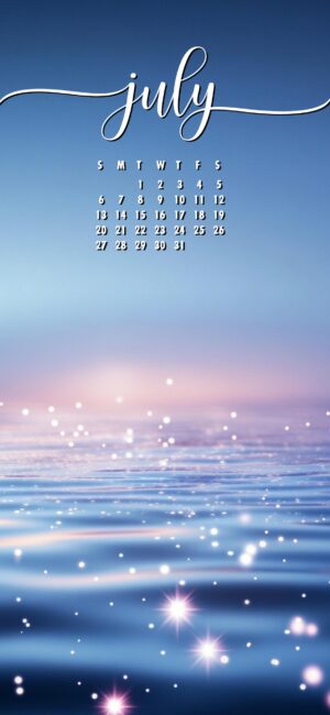 Sparkle Ocean Cute July calendar wallpaper for iPhone