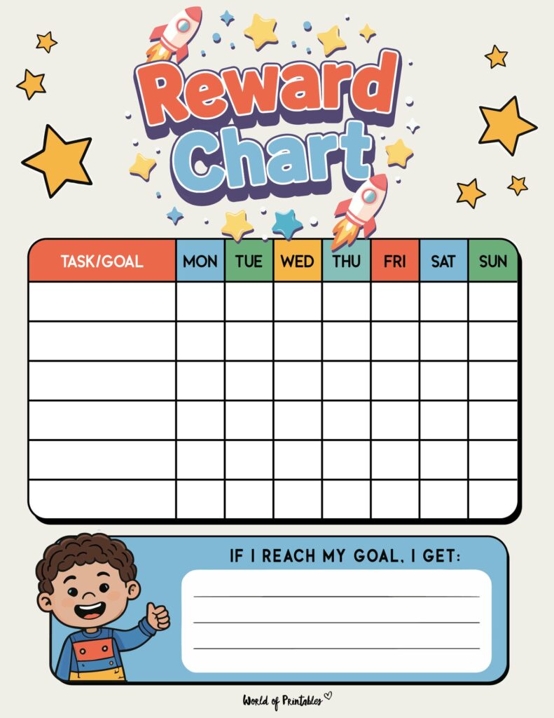 Stars and Rocket Motivational Reward Chart for Children