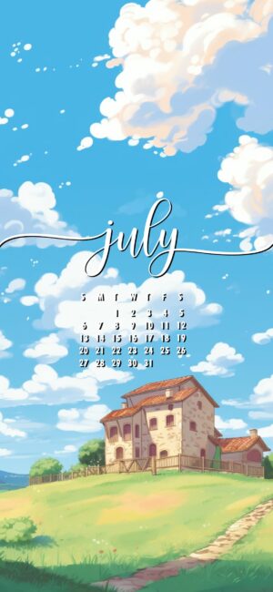 Tuscany Cute July calendar wallpaper for iPhone