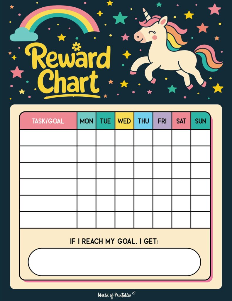 Unicorn Printable Reward Chart for Kids