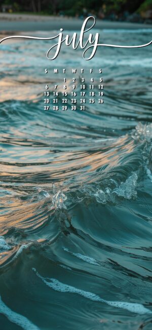 Waves July 2025 phone calendar background