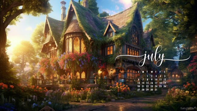 Whimsical July 2025 desktop calendar background