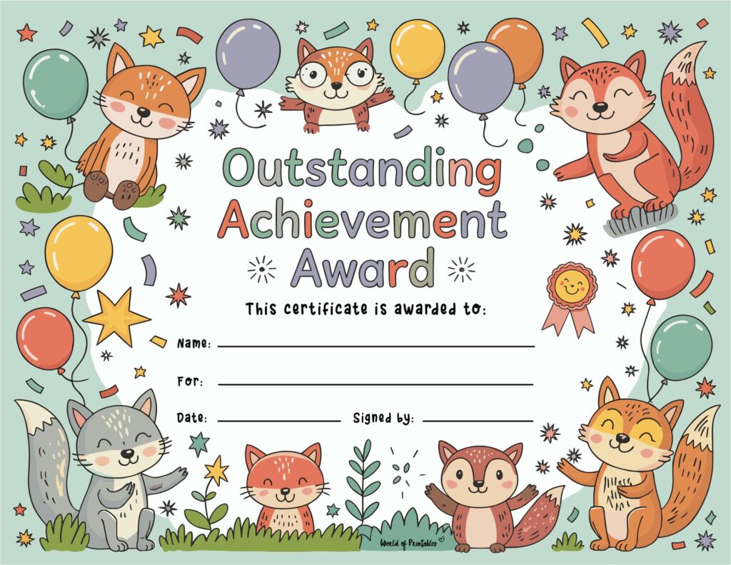 Woodland Animals Kids Certificate Template