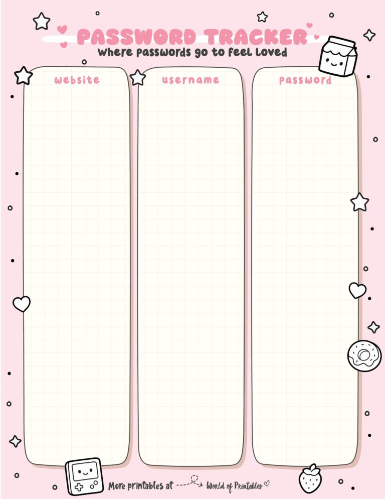 Printable Password Trackers - World of Printables