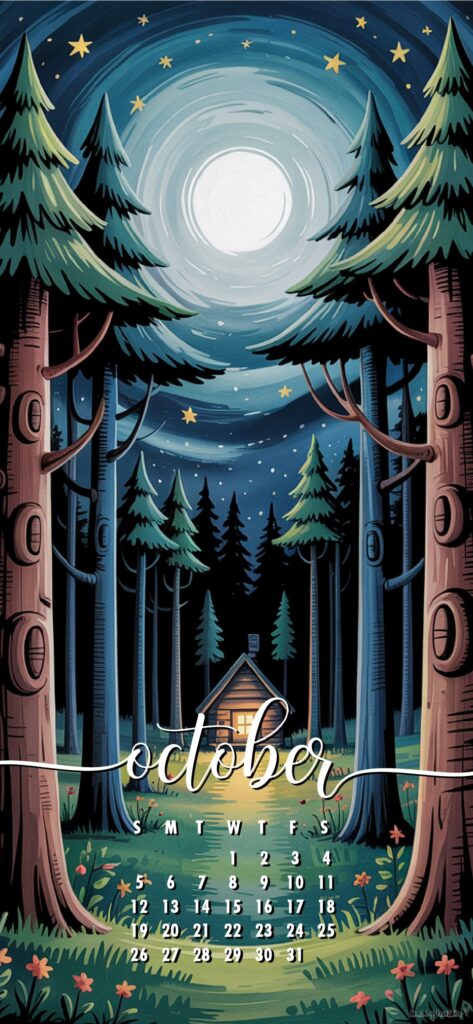 Autumn Forest october calendar phone wallpaper