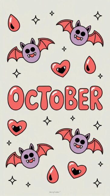 Bats and Fangs cute october phone wallpaper
