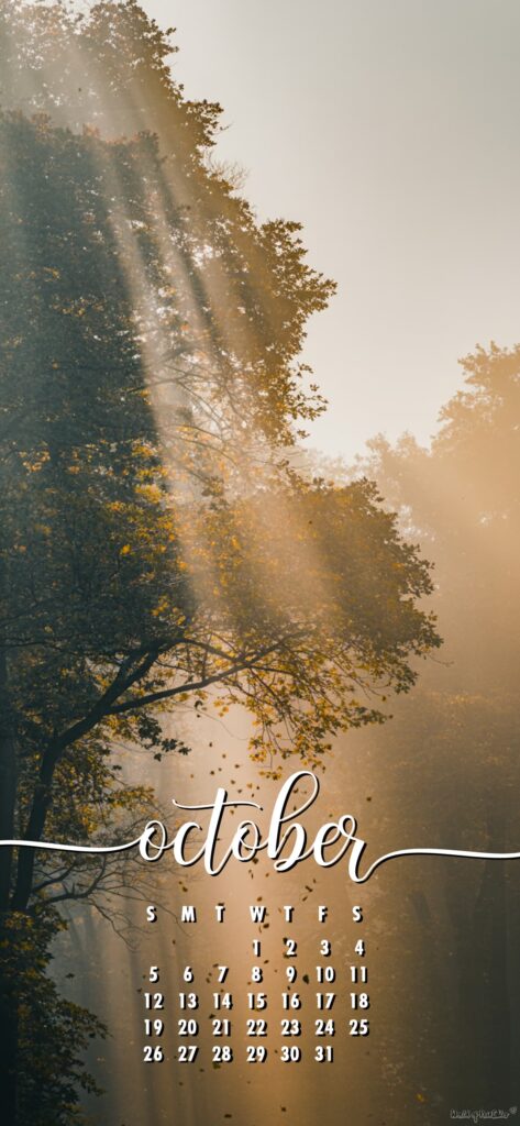 Beautiful Scenic october lock screen calendar wallpaper