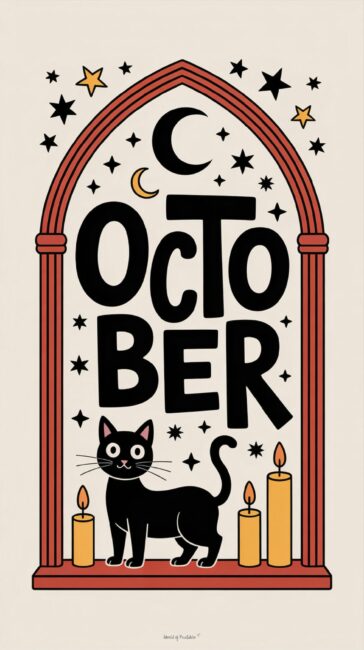 Cat october illustration wallpaper