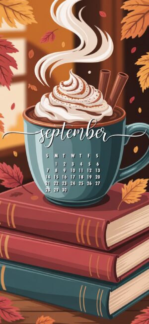 Cozy September Wallpaper with Coffee and Books