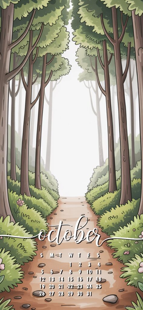 Cute Forest october calendar phone wallpaper