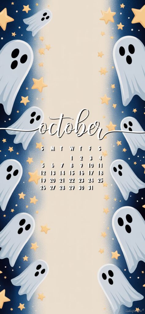 Cute Ghost aesthetic october calendar mobile