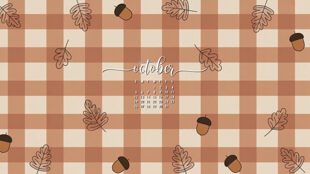 Fall Gingham october 2025 calendar wallpaper