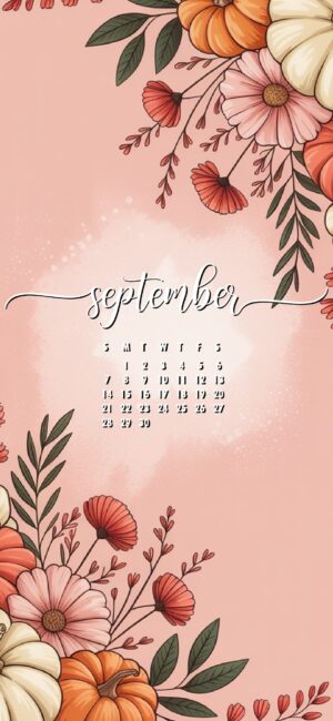 Floral Pumpkin Bouquet September Calendar Wallpaper Phone