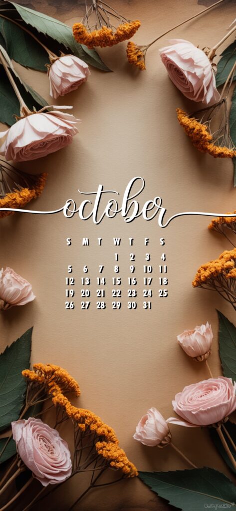 Floral fall october calendar phone wallpaper