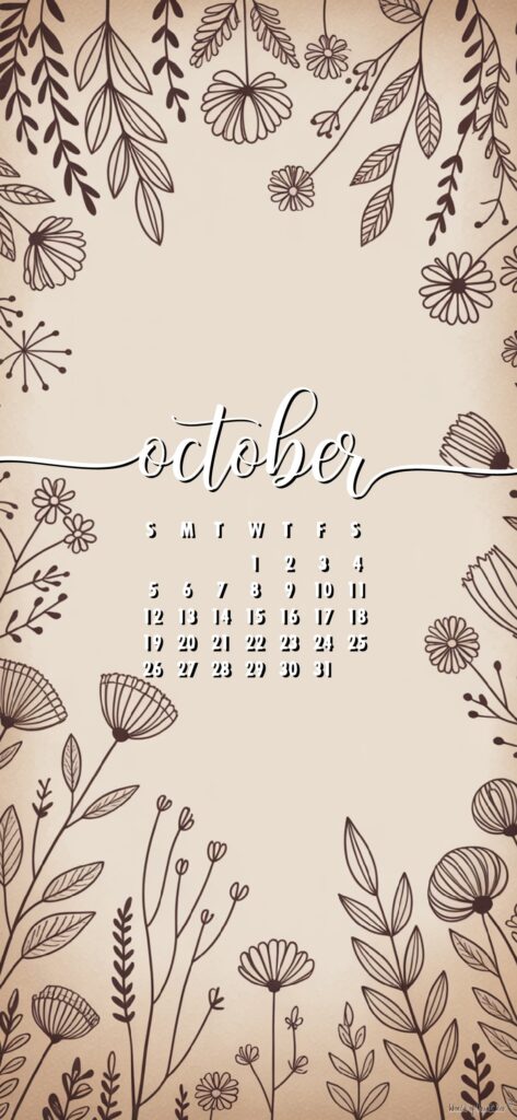 Floral october phone screen calendar