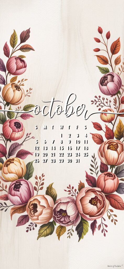 Floral stylish october phone wallpaper calendar