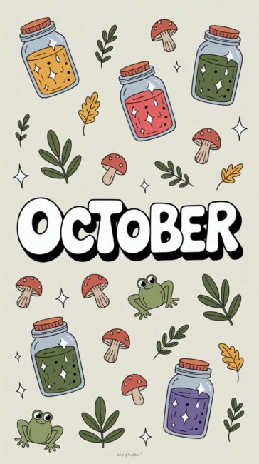 Frogs and jars october illustrated wallpaper
