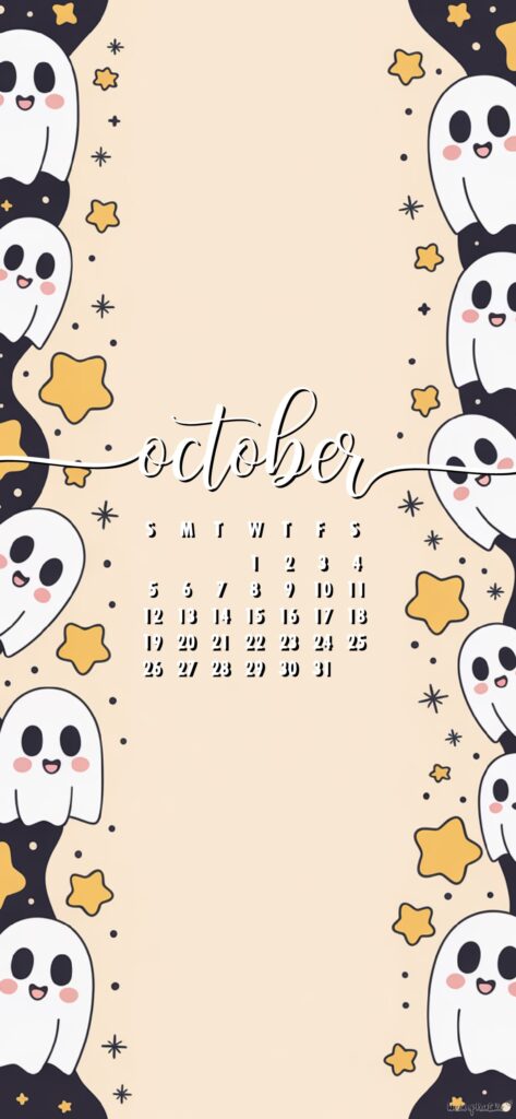 Ghost cartoon october calendar phone wallpaper