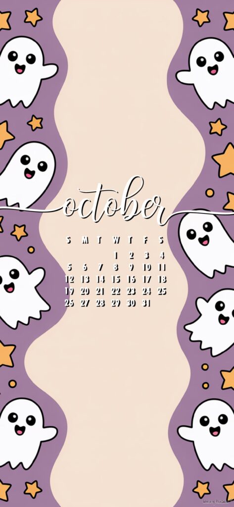 Ghosts cute october calendar iphone wallpaper