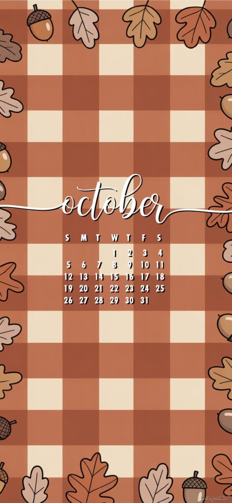 Gingham october 2025 calendar phone background