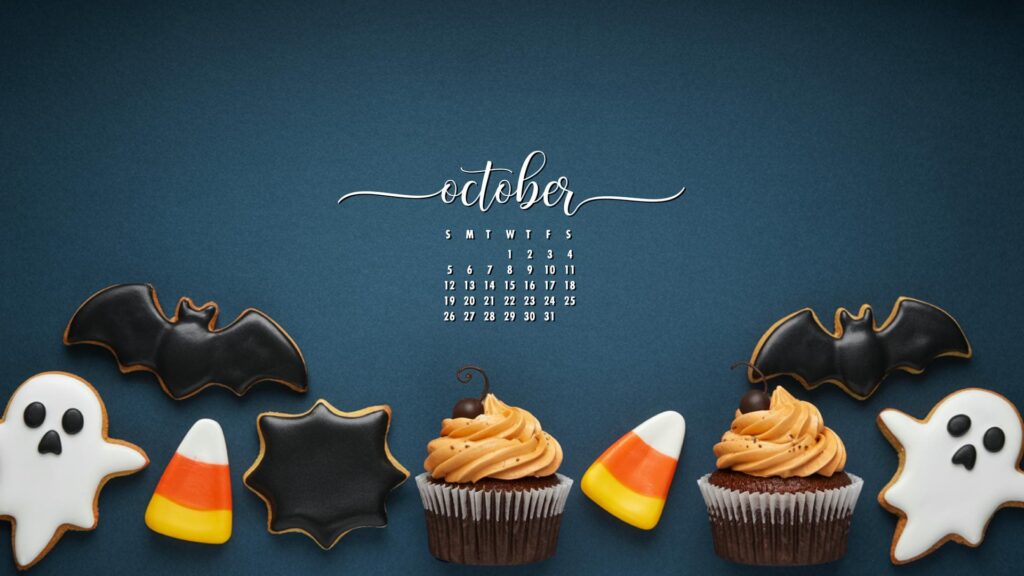 Halloween Treats desktop wallpaper with october calendar