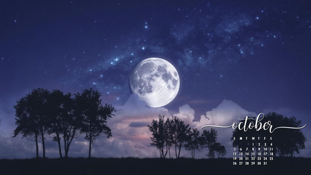 Moon aesthetic october calendar desktop