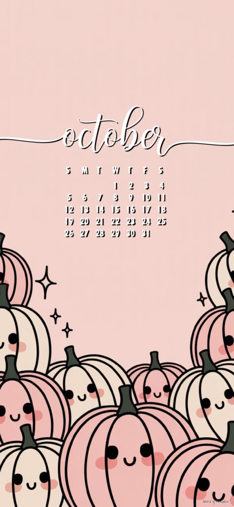 Pastel Pumpkins october phone screen calendar