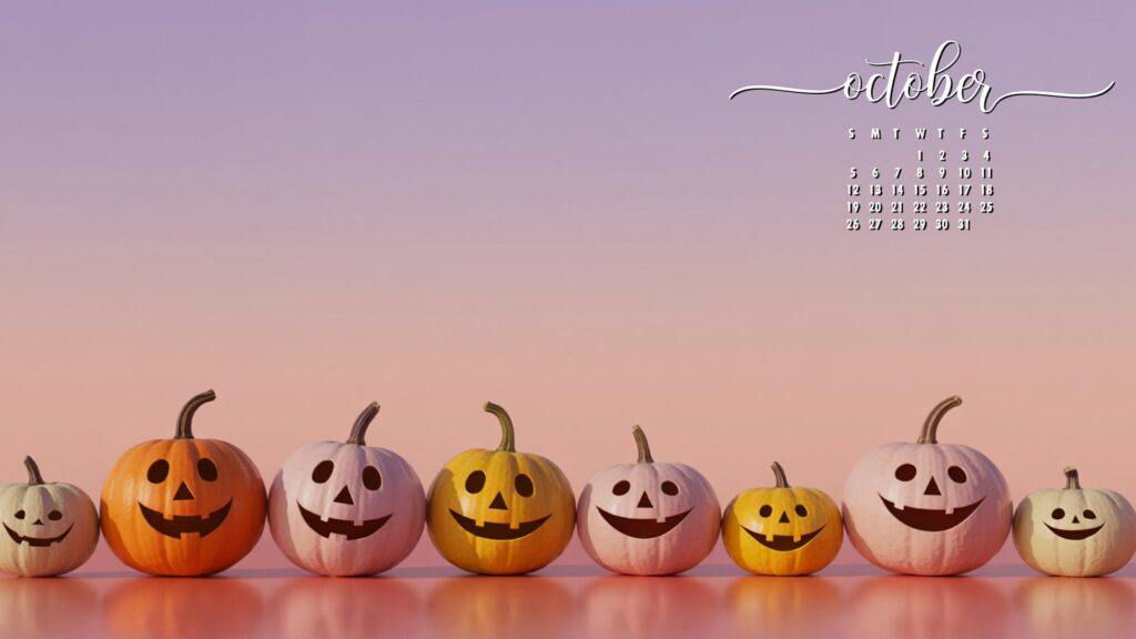 Pastel pumpkins cute october calendar background