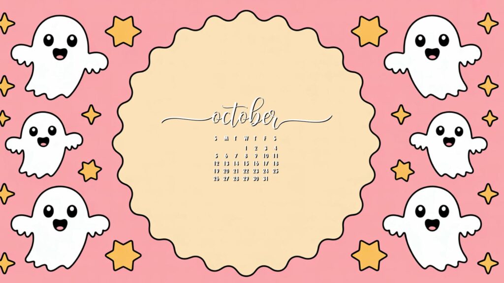 Pink Ghost aesthetic october calendar desktop