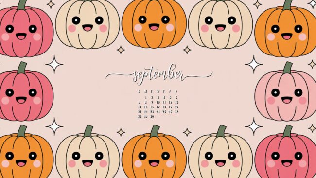Pink Pumpkin Border September Calendar Desktop Wallpaper