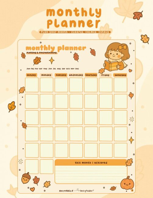 Printable Fall Monthly Planner