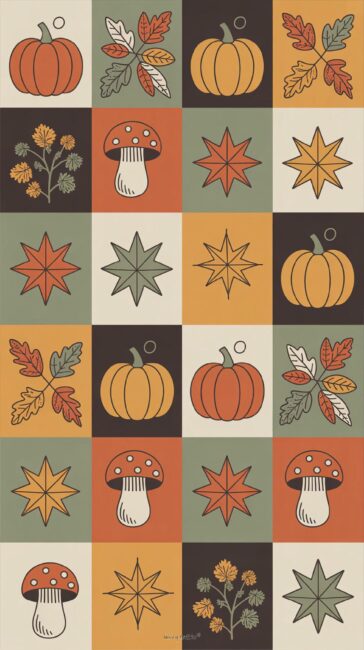 Pumpkin and Mushroom boho fall phone wallpaper