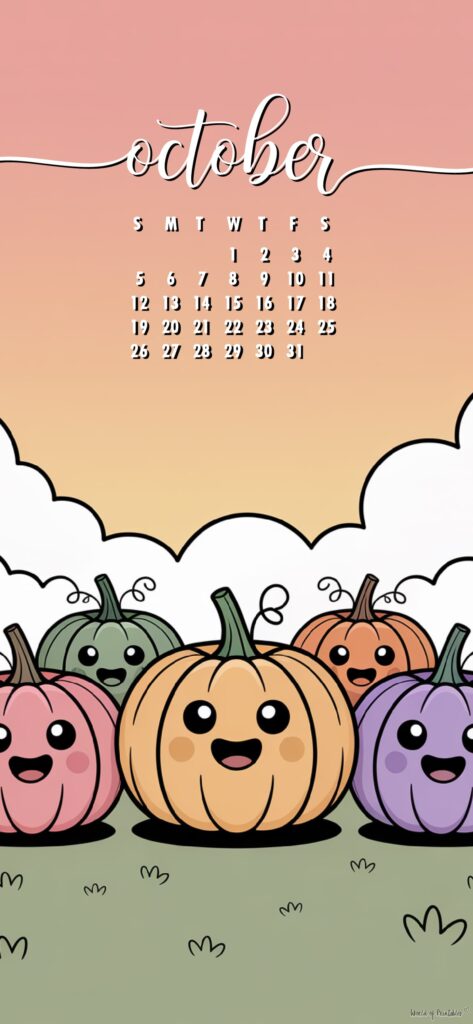 Pumpkin cartoon october calendar phone wallpaper