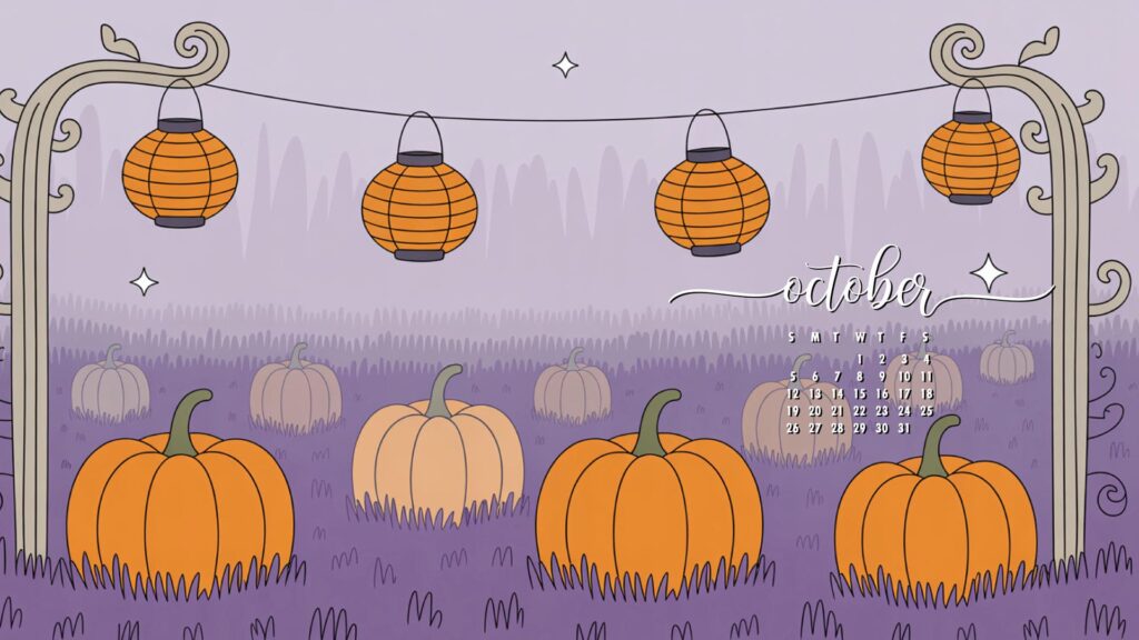 Purple Pumpkin cute october calendar background
