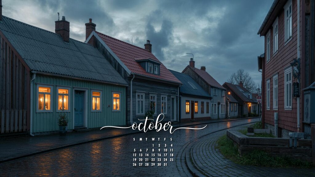 Rainy Aesthetic desktop wallpaper october calendar