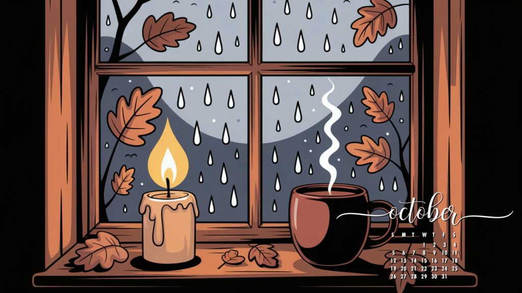 Rainy Window aesthetic october calendar desktop