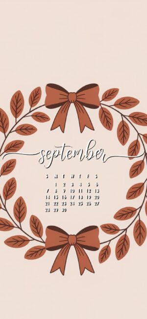 Rustic Autumn Bow September Calendar Wallpaper Phone