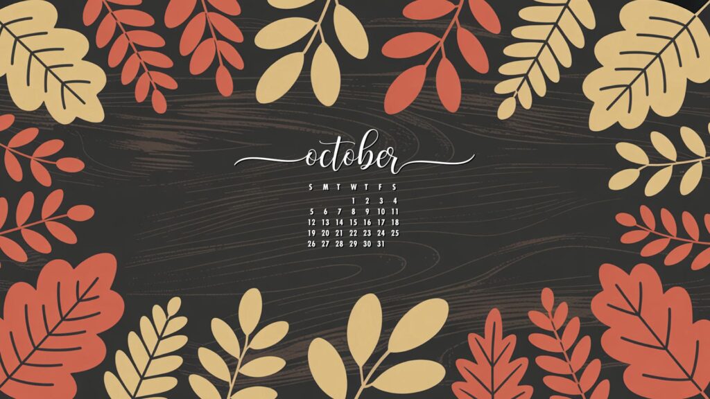 Simple Botanical october calendar wallpaper aesthetic