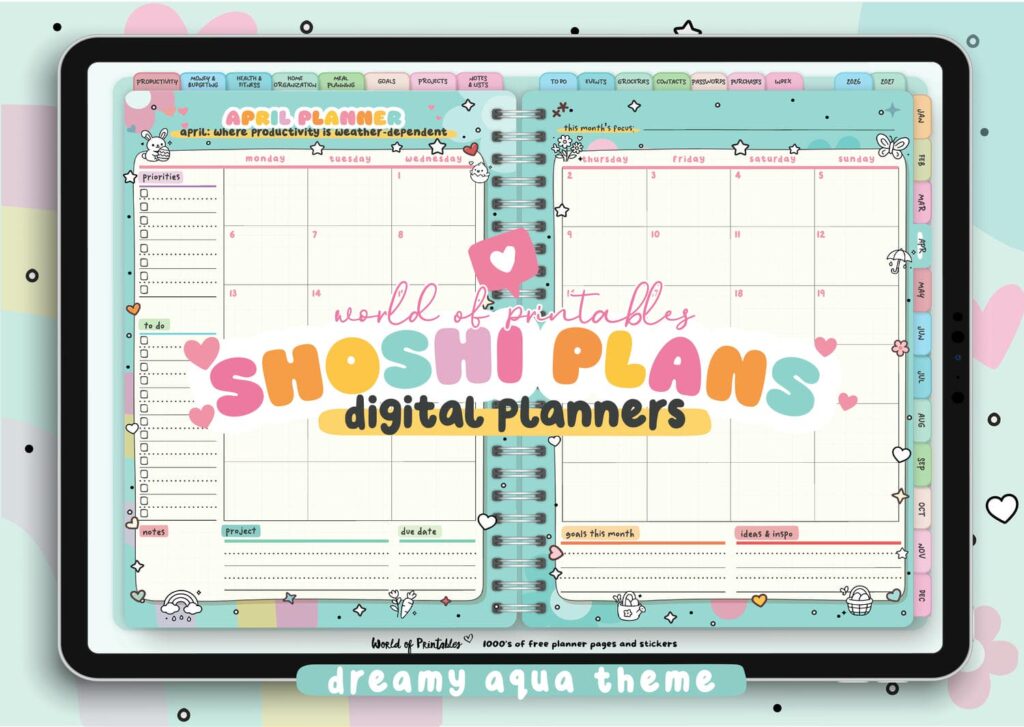 Shoshi Plans Digital Planner dreamy aqua theme